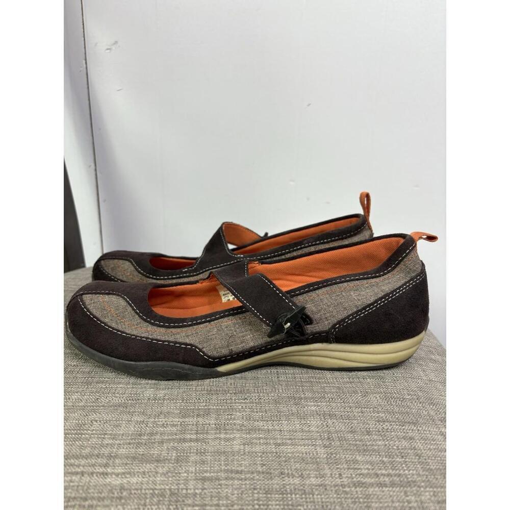 Lands End Shoes Womens Size 9.5 Mary Jane Comfort Brown Suede Canvas Loafer - Picture 3 of 11